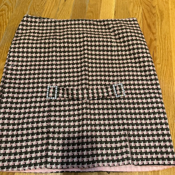 Kicky pink taupe and cream wool blend knee length skirt w pink silk lining - Picture 1 of 13